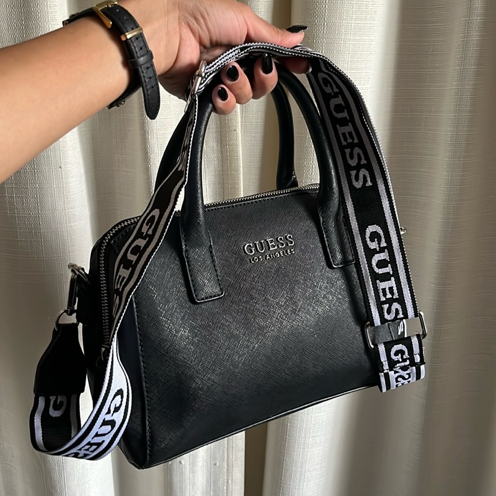 Guess Black Mini Bag with Silver Accents